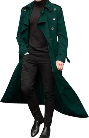 Maiyifu-GJ Men's Mid-Length Trench Coat Slim Fit Double Breasted Long Overcoat Winter Lapel Windbreaker Jackets