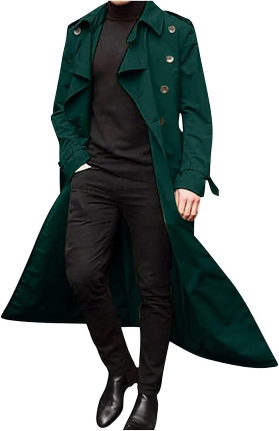 Maiyifu-GJ Men's Mid-Length Trench Coat Slim Fit Double Breasted Long Overcoat Winter Lapel Windbreaker Jackets