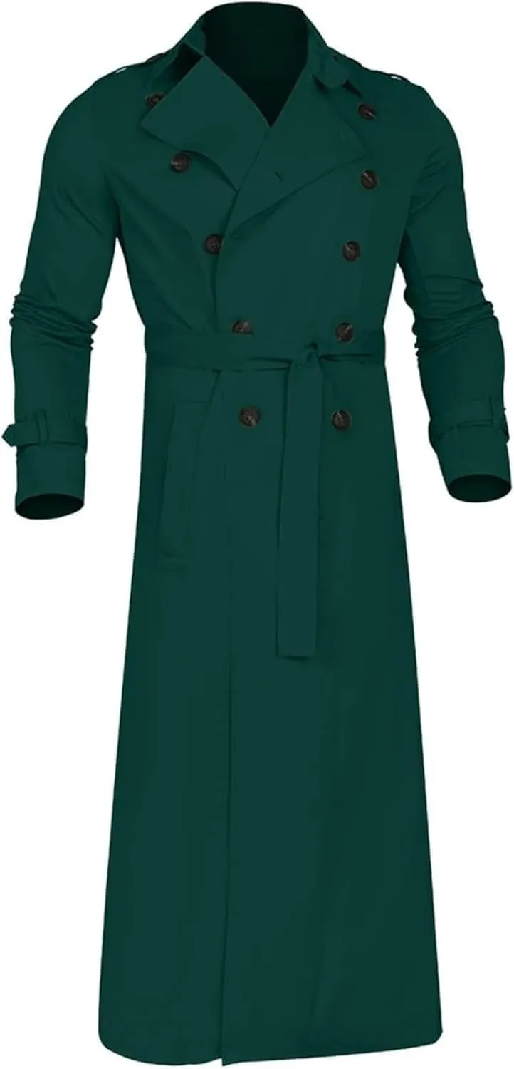 Maiyifu-GJ Men's Mid-Length Trench Coat Slim Fit Double Breasted Long Overcoat Winter Lapel Windbreaker Jackets