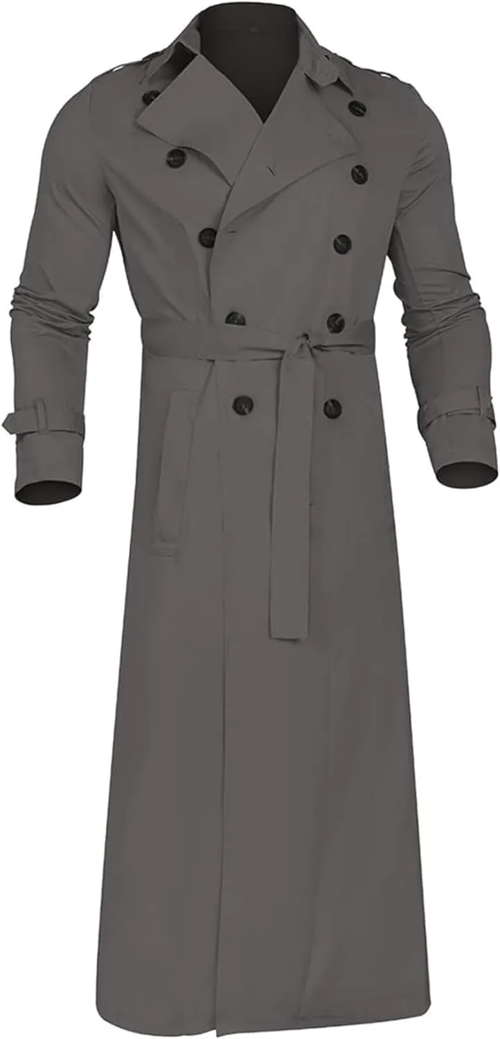 Maiyifu-GJ Men's Mid-Length Trench Coat Slim Fit Double Breasted Long Overcoat Winter Lapel Windbreaker Jackets