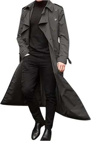 Maiyifu-GJ Men's Mid-Length Trench Coat Slim Fit Double Breasted Long Overcoat Winter Lapel Windbreaker Jackets