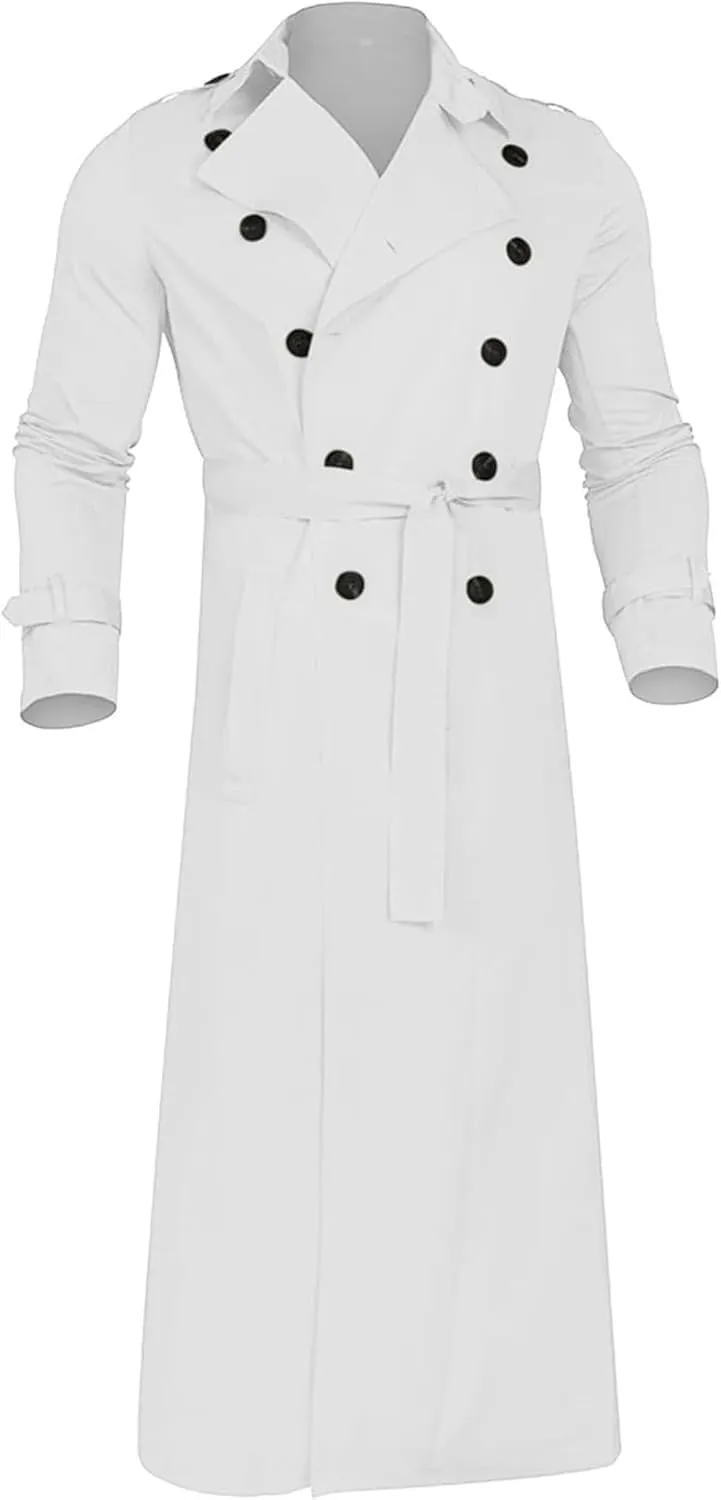Maiyifu-GJ Men's Mid-Length Trench Coat Slim Fit Double Breasted Long Overcoat Winter Lapel Windbreaker Jackets