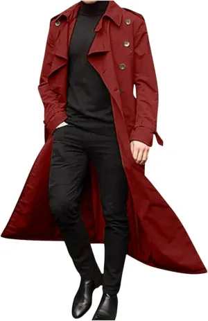 Maiyifu-GJ Men's Mid-Length Trench Coat Slim Fit Double Breasted Long Overcoat Winter Lapel Windbreaker Jackets