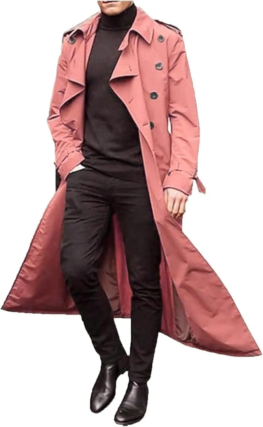 Maiyifu-GJ Men's Mid-Length Trench Coat Slim Fit Double Breasted Long Overcoat Winter Lapel Windbreaker Jackets