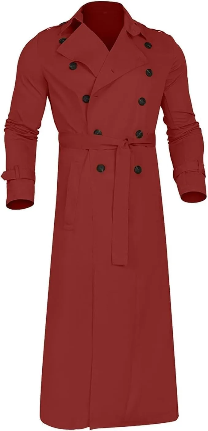 Maiyifu-GJ Men's Mid-Length Trench Coat Slim Fit Double Breasted Long Overcoat Winter Lapel Windbreaker Jackets