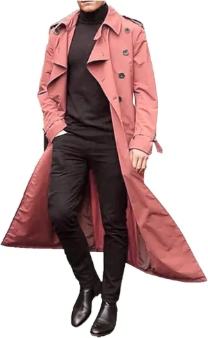 Maiyifu-GJ Men's Mid-Length Trench Coat Slim Fit Double Breasted Long Overcoat Winter Lapel Windbreaker Jackets