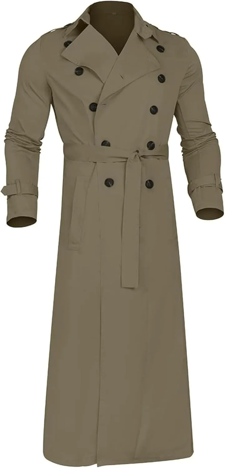 Maiyifu-GJ Men's Mid-Length Trench Coat Slim Fit Double Breasted Long Overcoat Winter Lapel Windbreaker Jackets