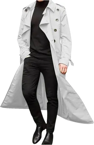 Maiyifu-GJ Men's Mid-Length Trench Coat Slim Fit Double Breasted Long Overcoat Winter Lapel Windbreaker Jackets