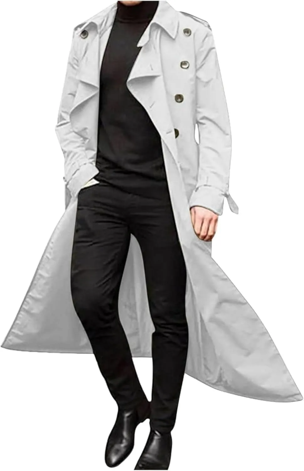 Maiyifu-GJ Men's Mid-Length Trench Coat Slim Fit Double Breasted Long Overcoat Winter Lapel Windbreaker Jackets