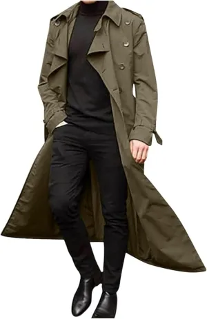 Maiyifu-GJ Men's Mid-Length Trench Coat Slim Fit Double Breasted Long Overcoat Winter Lapel Windbreaker Jackets
