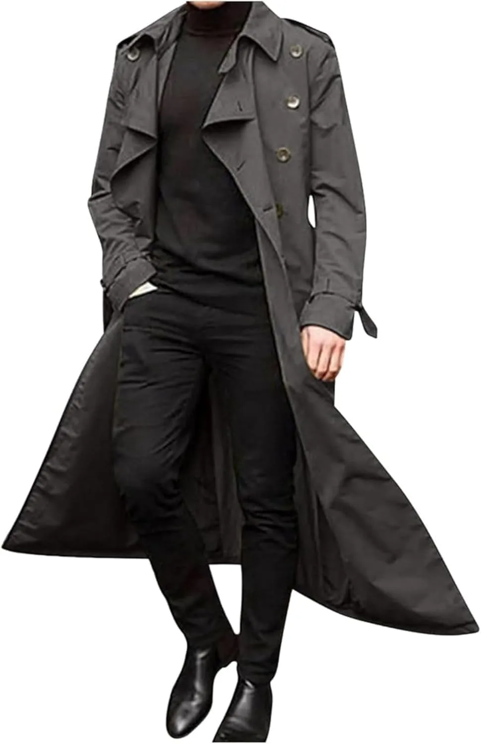 Maiyifu-GJ Men's Mid-Length Trench Coat Slim Fit Double Breasted Long Overcoat Winter Lapel Windbreaker Jackets