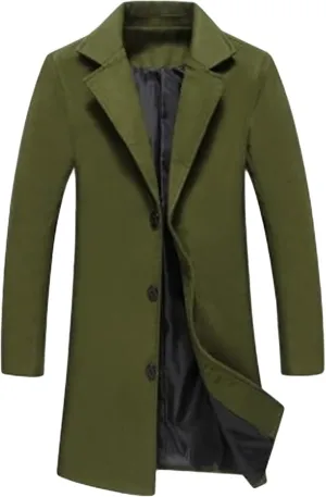 Maiyifu-GJ Men's Wool Blend Long Trench Coat Warm Winter Slim Fit Mid-Length Jacket Single Breasted Casual Business Overcoat