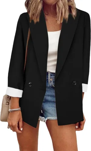 MAYRAIN Women's Casual Solid Color Blazers Utility Pockets Lapel Outerwears Spring-Summer Business Cardigan Jackets