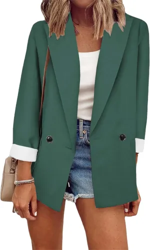 MAYRAIN Women's Casual Solid Color Blazers Utility Pockets Lapel Outerwears Spring-Summer Business Cardigan Jackets