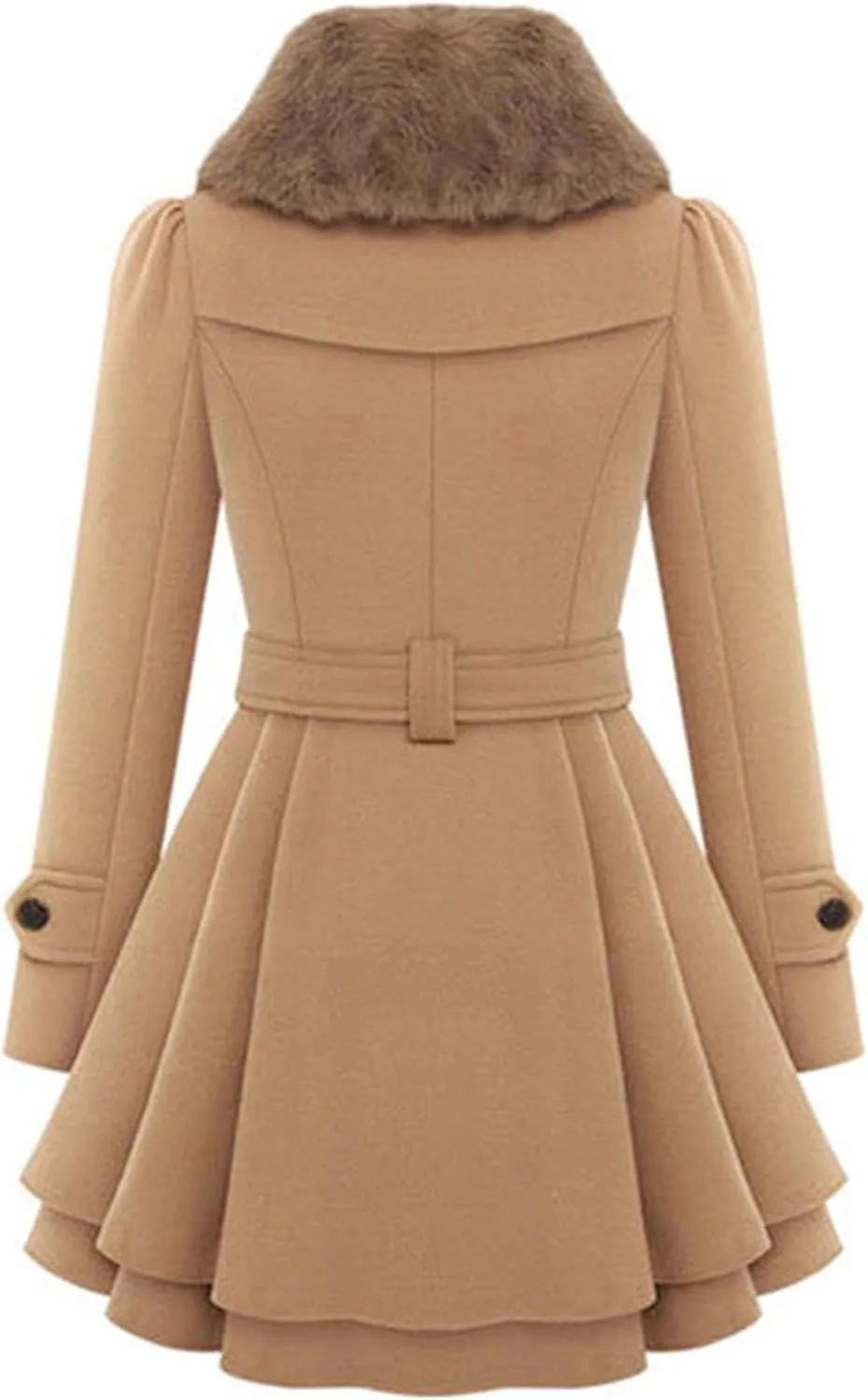 MAYRAIN Women's Mid Long Trench Coat Double Breasted Lapel Wool Blend Overcoat Winter Jacket Outerwear With Belt
