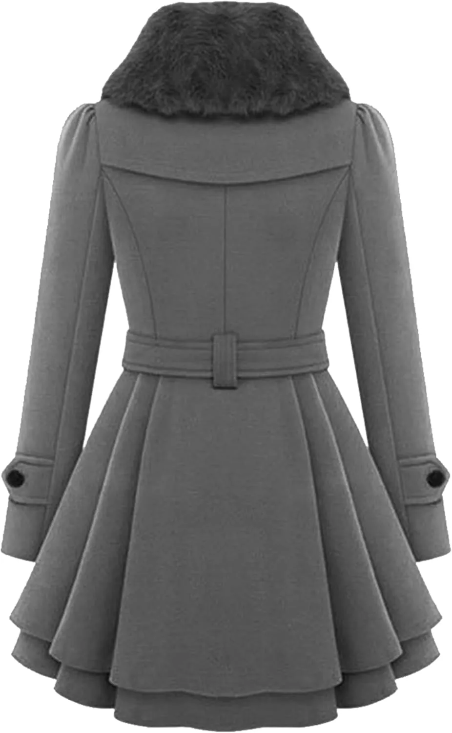 MAYRAIN Women's Mid Long Trench Coat Double Breasted Lapel Wool Blend Overcoat Winter Jacket Outerwear With Belt