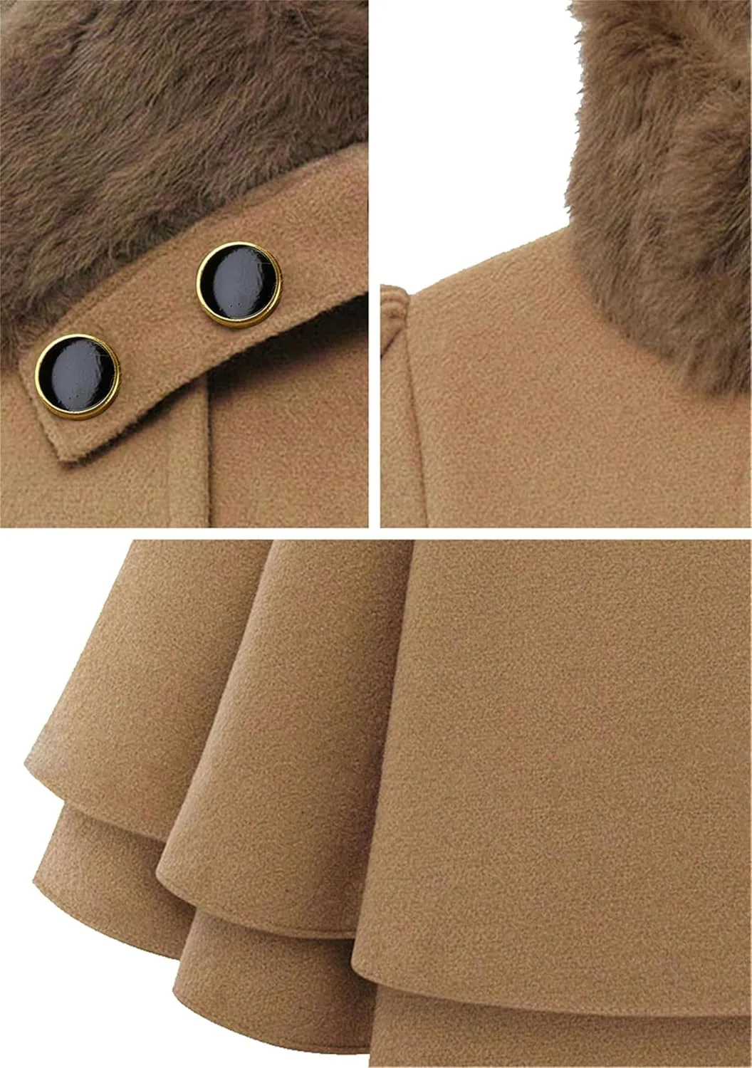 MAYRAIN Women's Mid Long Trench Coat Double Breasted Lapel Wool Blend Overcoat Winter Jacket Outerwear With Belt