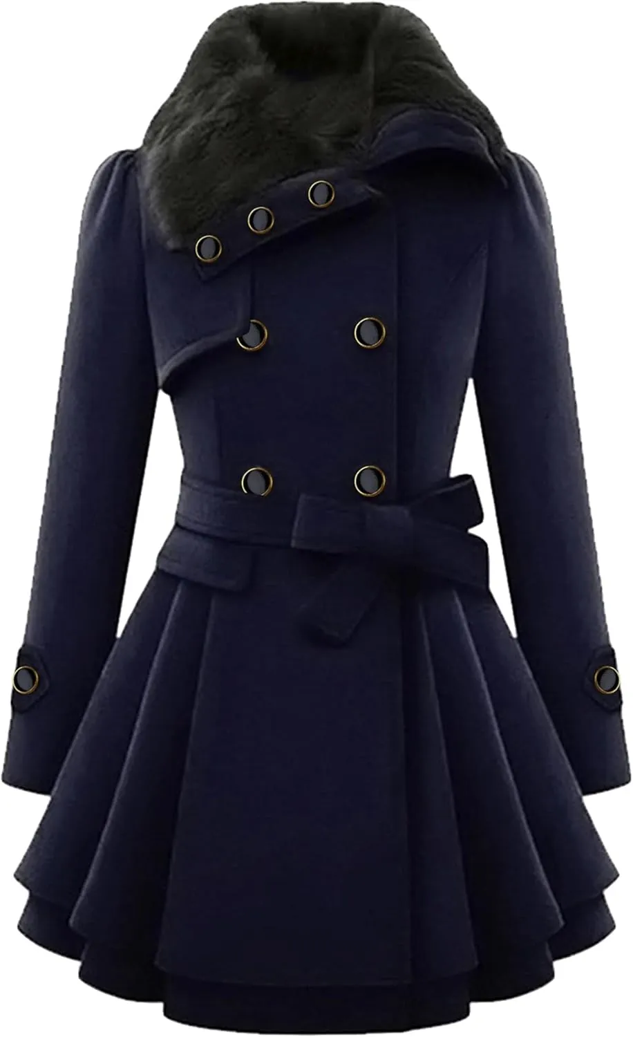 MAYRAIN Women's Mid Long Trench Coat Double Breasted Lapel Wool Blend Overcoat Winter Jacket Outerwear With Belt