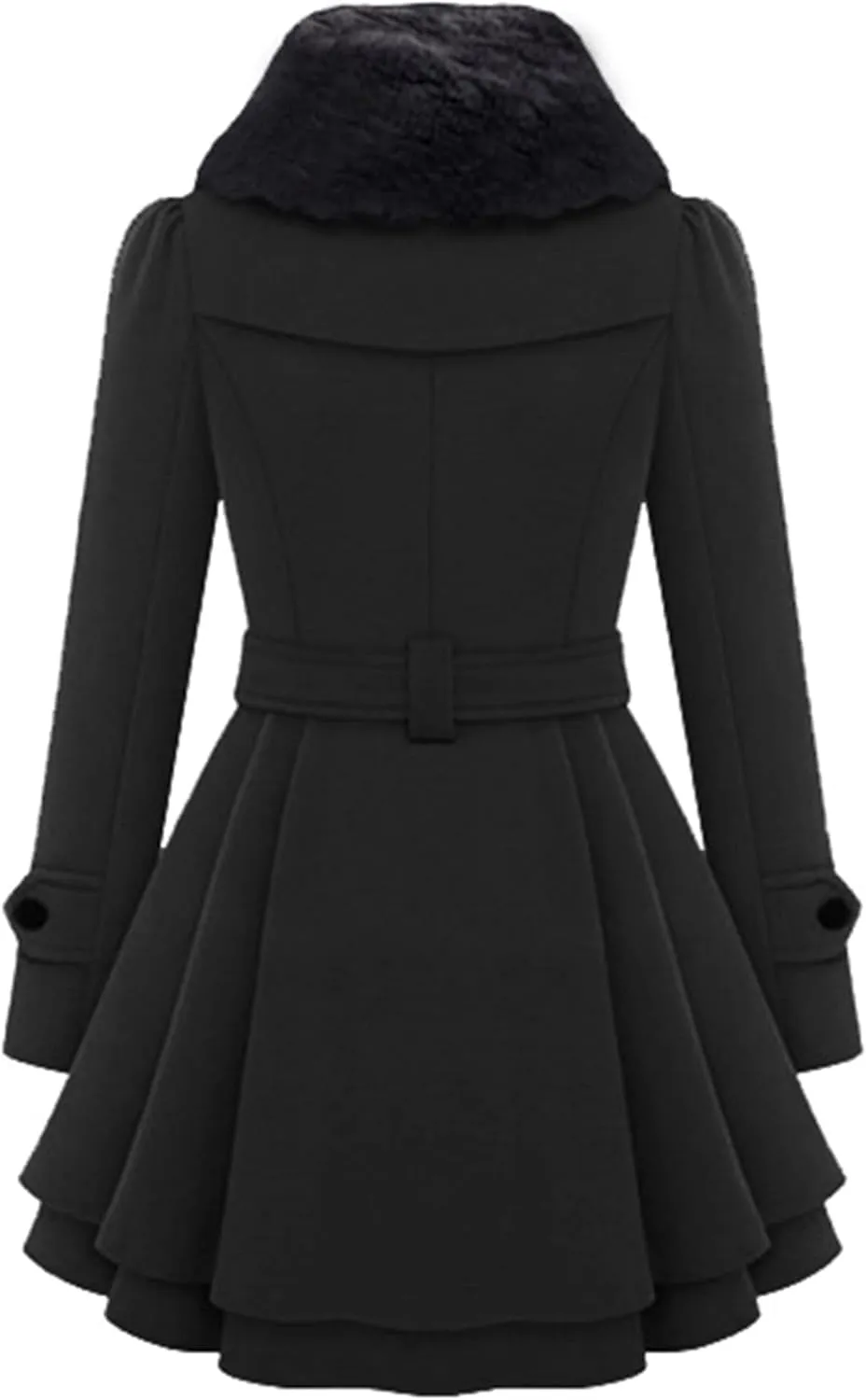 MAYRAIN Women's Mid Long Trench Coat Double Breasted Lapel Wool Blend Overcoat Winter Jacket Outerwear With Belt