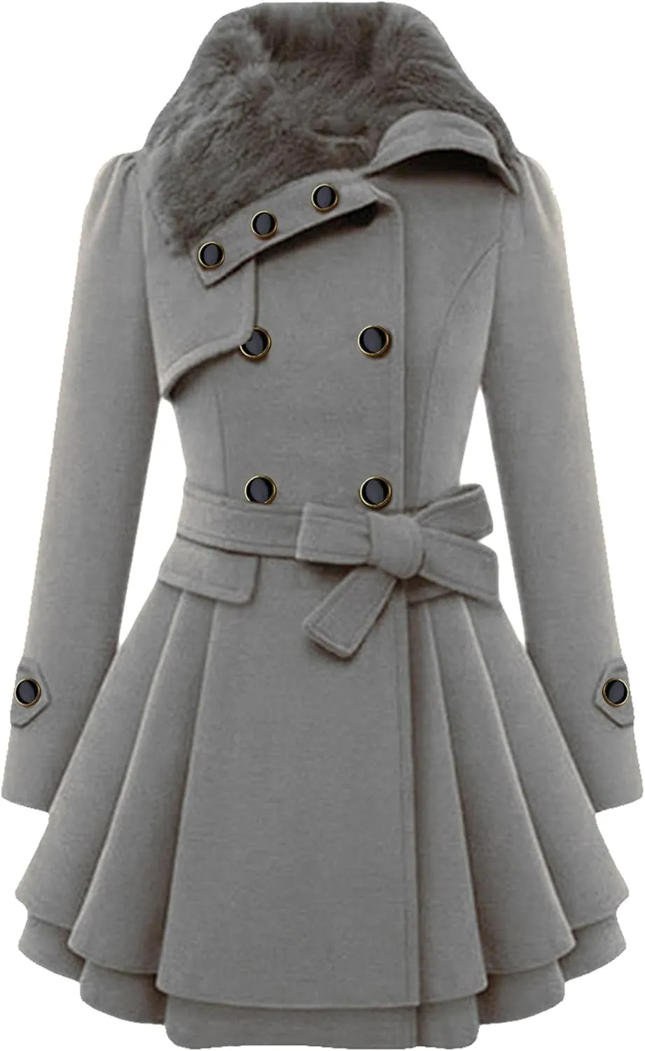 MAYRAIN Women's Mid Long Trench Coat Double Breasted Lapel Wool Blend Overcoat Winter Jacket Outerwear With Belt