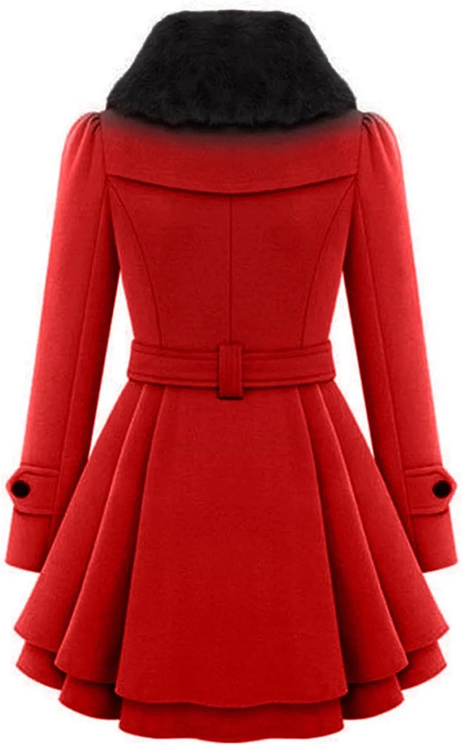 MAYRAIN Women's Mid Long Trench Coat Double Breasted Lapel Wool Blend Overcoat Winter Jacket Outerwear With Belt