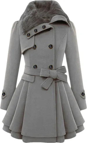 MAYRAIN Women's Mid Long Trench Coat Double Breasted Lapel Wool Blend Overcoat Winter Jacket Outerwear With Belt