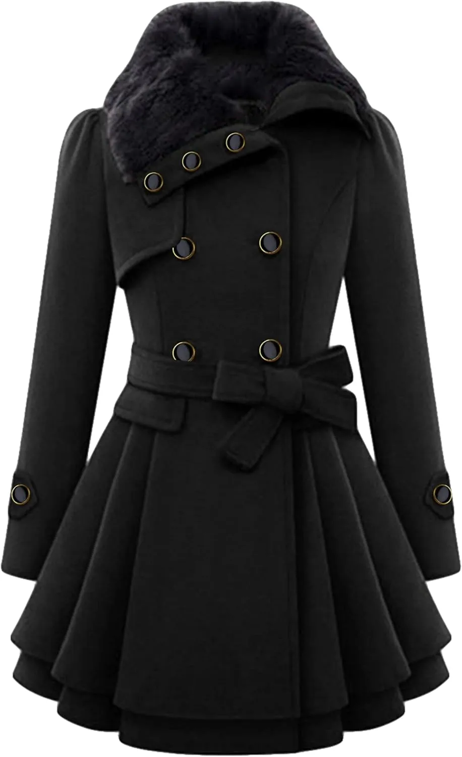 MAYRAIN Women's Mid Long Trench Coat Double Breasted Lapel Wool Blend Overcoat Winter Jacket Outerwear With Belt