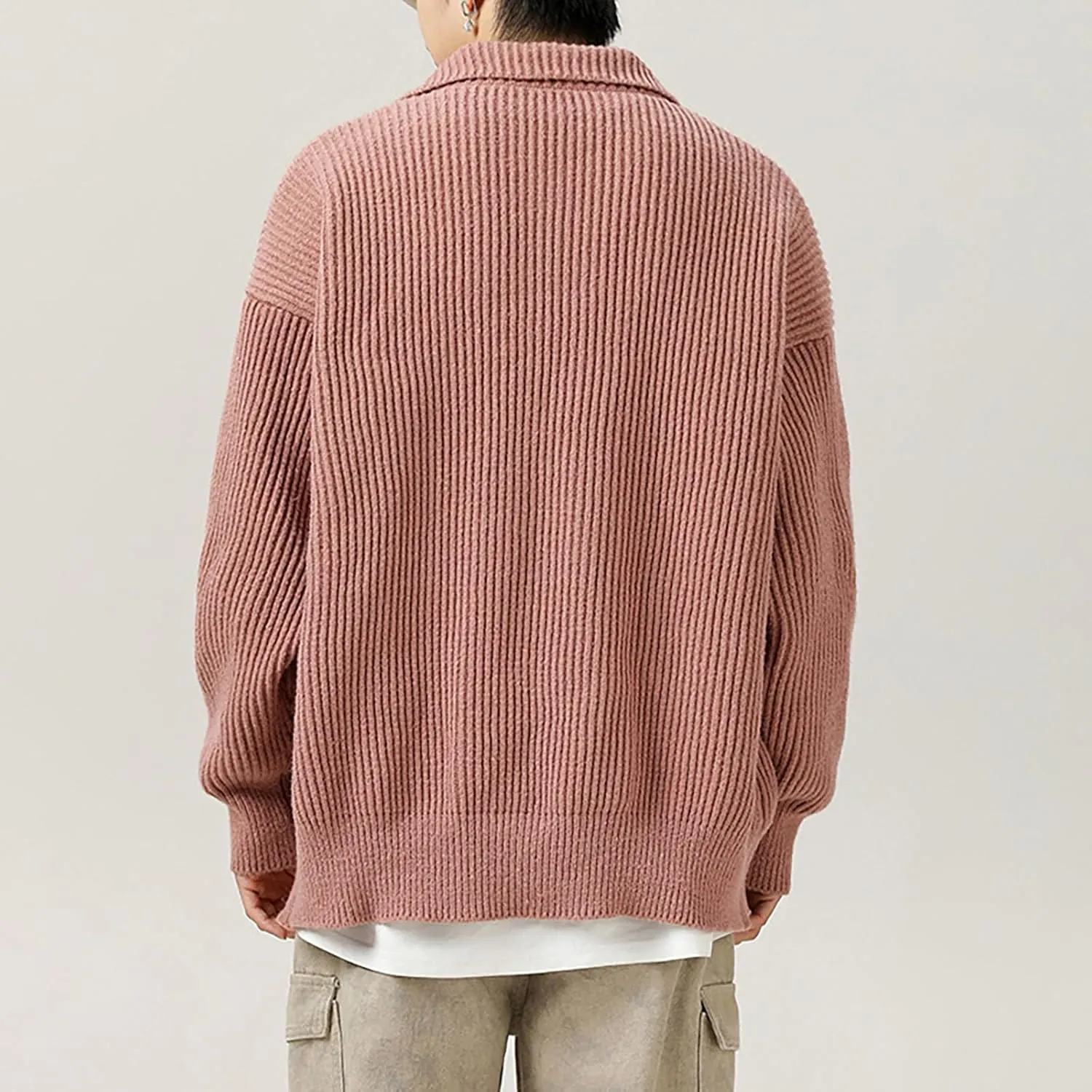 Men Casual Cardigan Button Down Knit Sweater Casual Long Sleeve Sweater Lightweight Cardigan Stand Collar Sweater