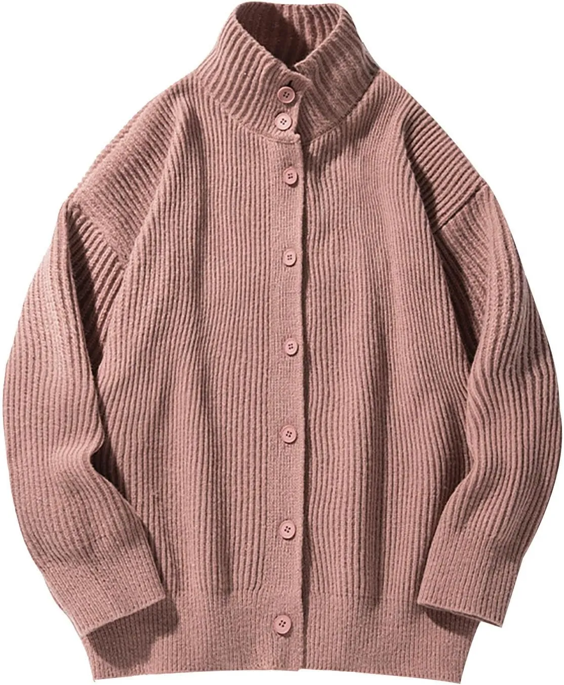 Men Casual Cardigan Button Down Knit Sweater Casual Long Sleeve Sweater Lightweight Cardigan Stand Collar Sweater