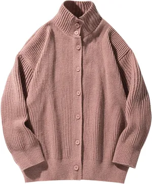 Men Casual Cardigan Button Down Knit Sweater Casual Long Sleeve Sweater Lightweight Cardigan Stand Collar Sweater