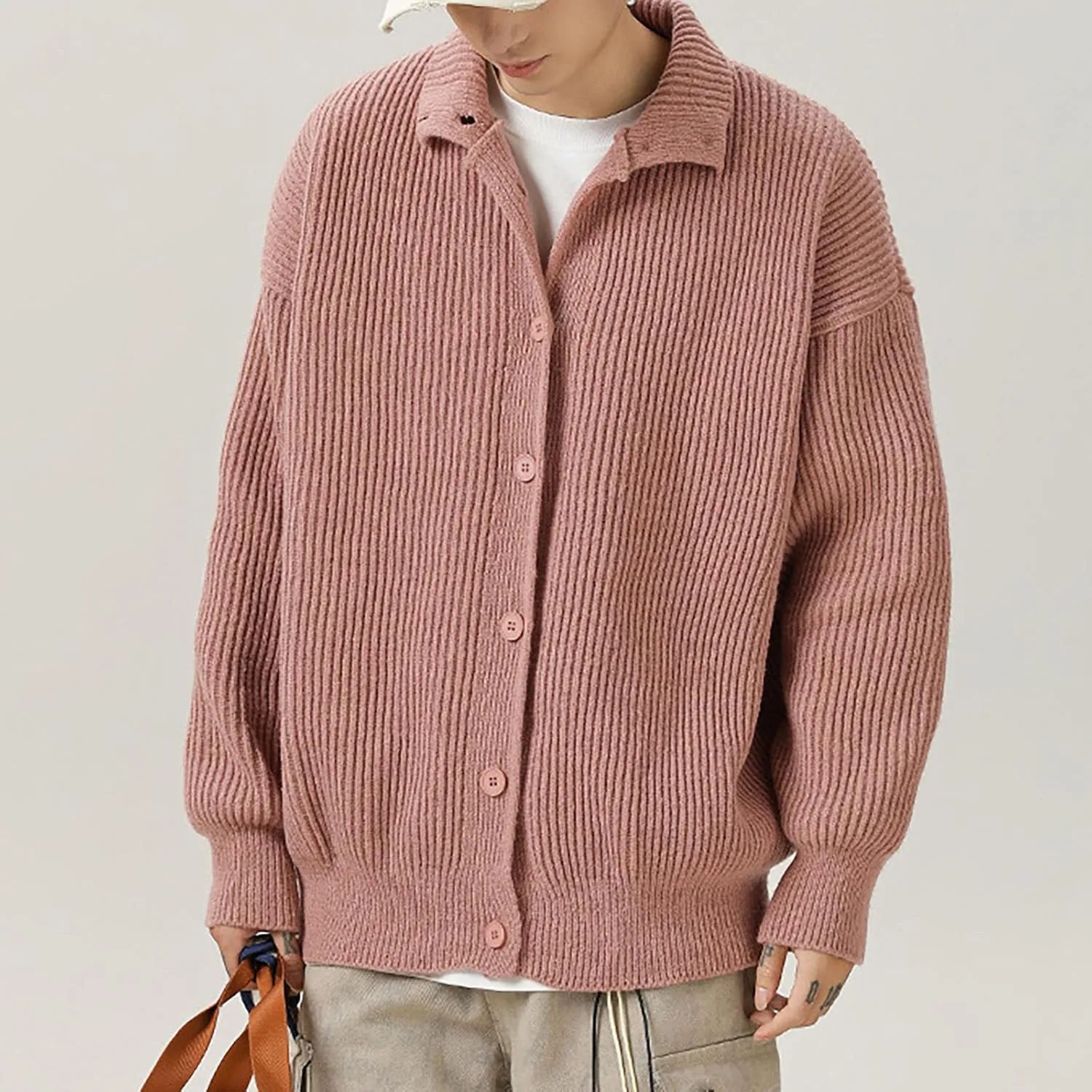 Men Casual Cardigan Button Down Knit Sweater Casual Long Sleeve Sweater Lightweight Cardigan Stand Collar Sweater