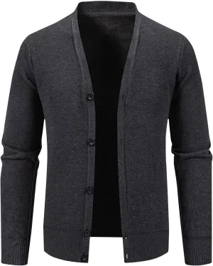 Men Knit Cardigan Sweater Button Down Knit Sweater Stand Collar Long Sleeve Sweater Lightweight V Neck Cardigan