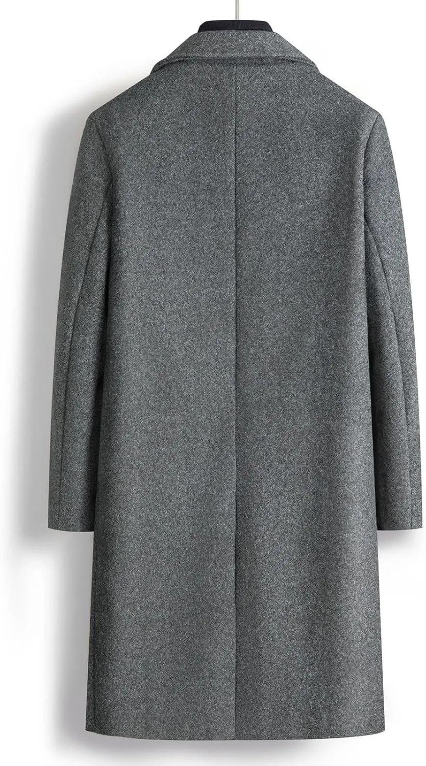Men's Business Casual Long Trench Coat Classic Double Breasted Wool Blend Pea Coat Warm Winter Overcoat with Pockets