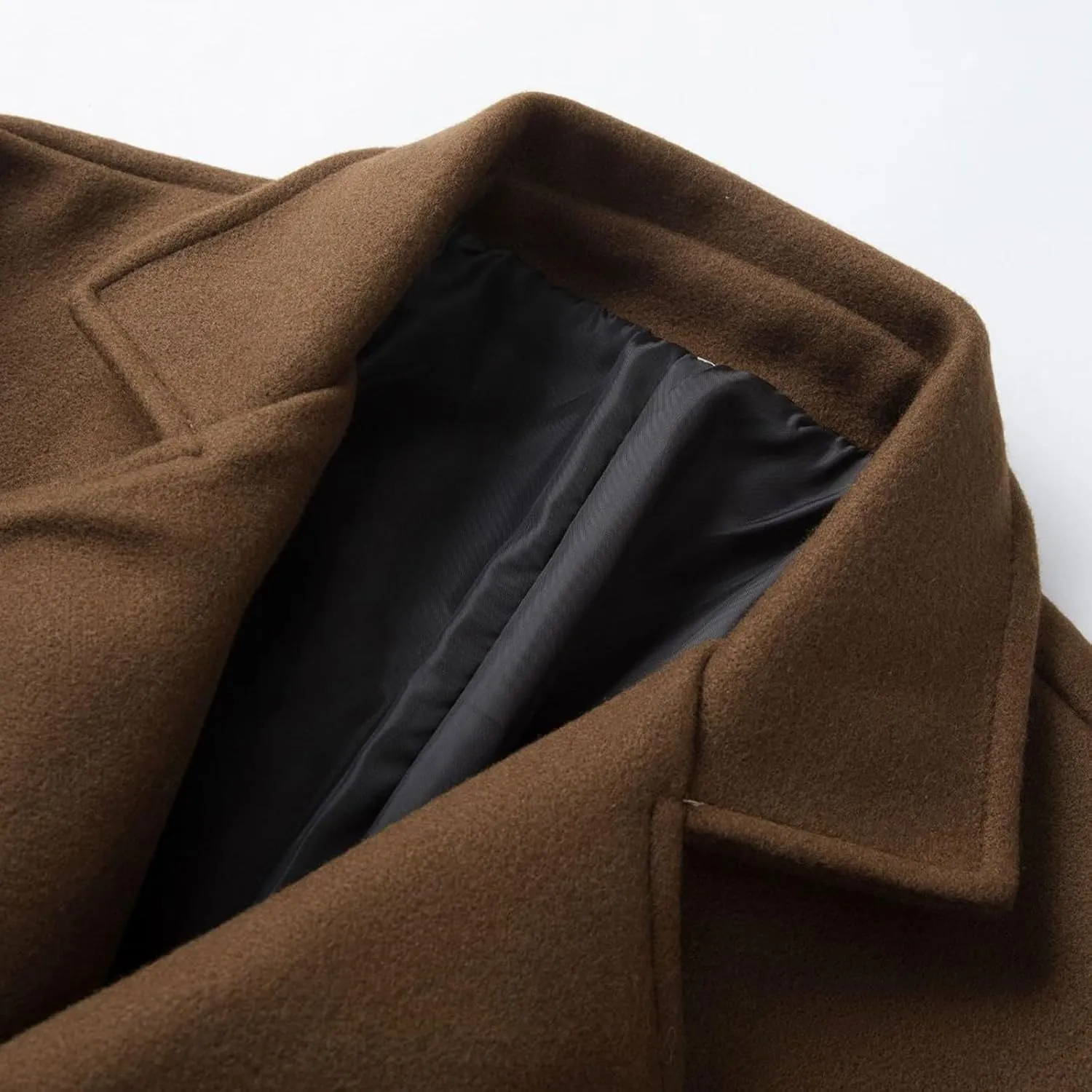 Men's Business Casual Long Trench Coat Classic Double Breasted Wool Blend Pea Coat Warm Winter Overcoat with Pockets