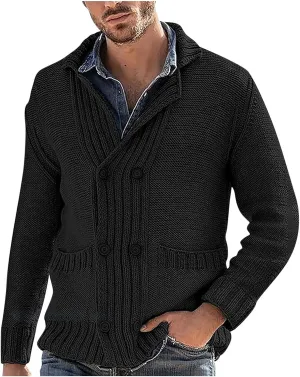 Men's Cable Knit Cardigan Button Down Open Front Cardigan Casual Long Sleeve Sweater Plus Size Knit Cardigan