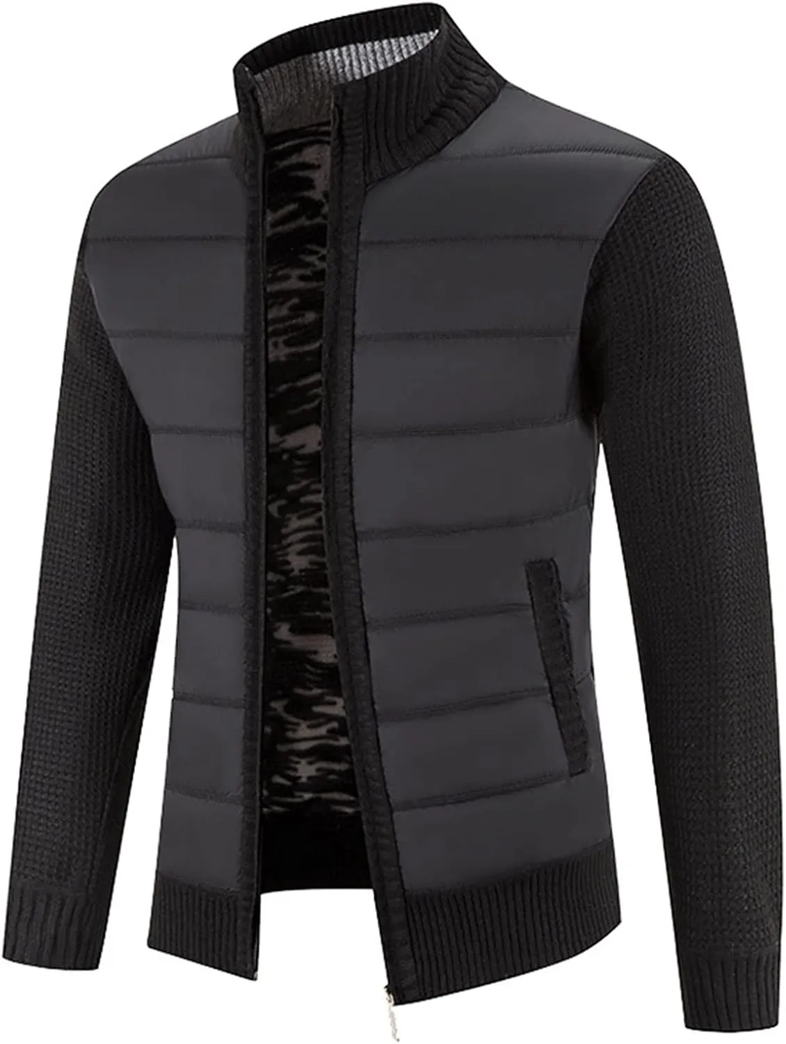 Mens Cardigan, Men's Cardigan Sweaters Knit Zipper Casual Slim Fit Stand Collar with Full Zip and Pockets