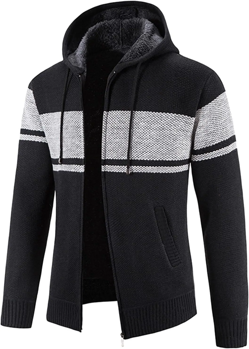 Mens Cardigan, Men's Sweaters Full Zip Slim Thick Knitted Cardigan Sweaters Patchwork Jackets with Pockets