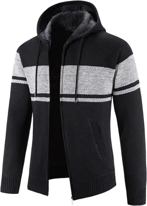 Mens Cardigan, Men's Sweaters Full Zip Slim Thick Knitted Cardigan Sweaters Patchwork Jackets with Pockets