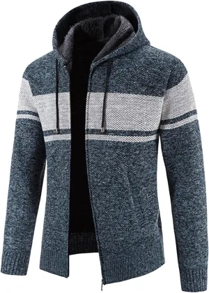 Mens Cardigan, Men's Sweaters Full Zip Slim Thick Knitted Cardigan Sweaters Patchwork Jackets with Pockets