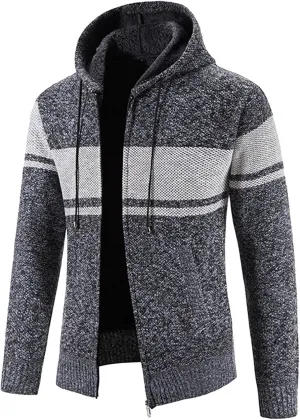 Mens Cardigan, Men's Sweaters Full Zip Slim Thick Knitted Cardigan Sweaters Patchwork Jackets with Pockets