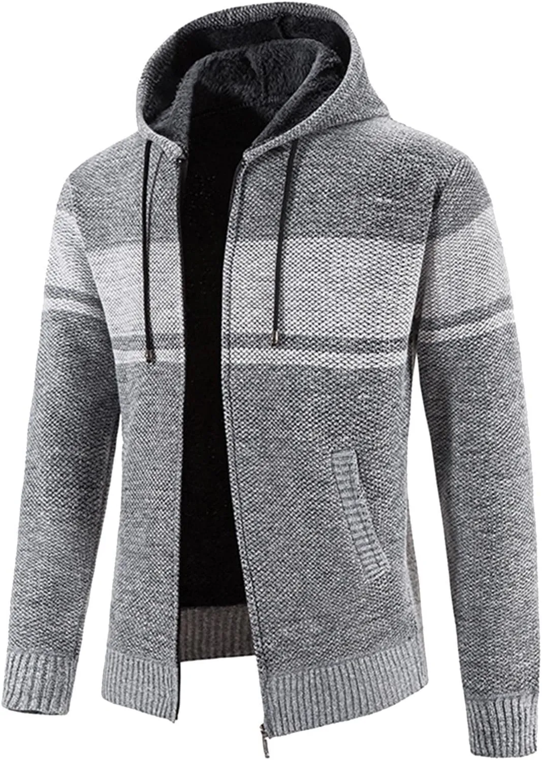 Mens Cardigan, Men's Sweaters Full Zip Slim Thick Knitted Cardigan Sweaters Patchwork Jackets with Pockets