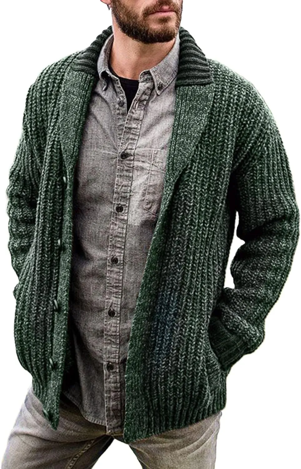 Men's Cardigan Sweater Cable Knit V Neck Button up Sweaters Ribbed Cardigan Sweater Classic Sweaters with Pockets