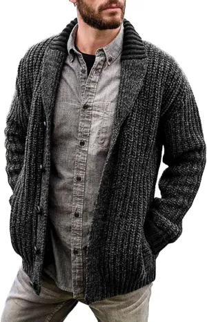 Men's Cardigan Sweater Cable Knit V Neck Button up Sweaters Ribbed Cardigan Sweater Classic Sweaters with Pockets
