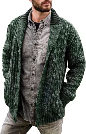Men's Cardigan Sweater Cable Knit V Neck Button up Sweaters Ribbed Cardigan Sweater Classic Sweaters with Pockets