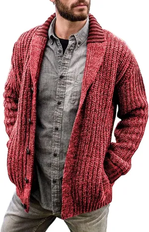 Men's Cardigan Sweater Cable Knit V Neck Button up Sweaters Ribbed Cardigan Sweater Classic Sweaters with Pockets