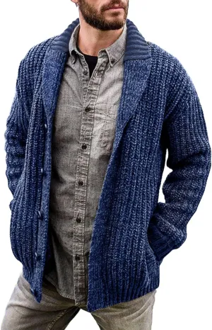 Men's Cardigan Sweater Cable Knit V Neck Button up Sweaters Ribbed Cardigan Sweater Classic Sweaters with Pockets
