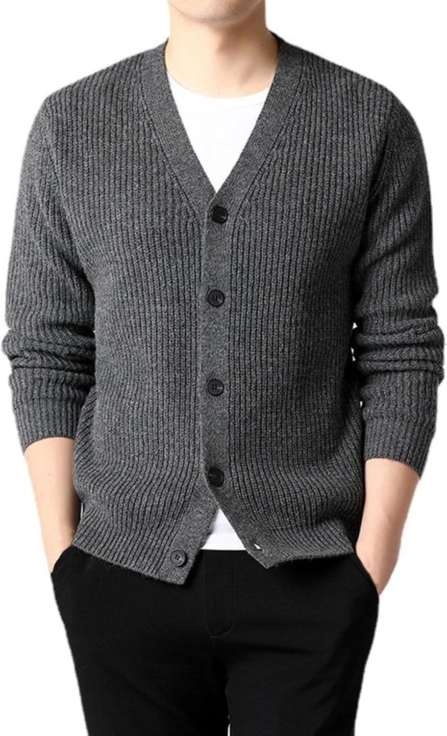 Men's Cardigan Sweater Fashion Solid Color Button Down Slim Jacket V-Neck Long Sleeves Casual Knitwear Coat Tops
