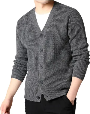 Men's Cardigan Sweater Fashion Solid Color Button Down Slim Jacket V-Neck Long Sleeves Casual Knitwear Coat Tops