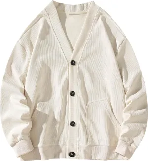 Mens Cardigan Sweater V Neck Button Down Sweater Lightweight Open Front Sweater Plus Size Knit Sweaters with Pockets