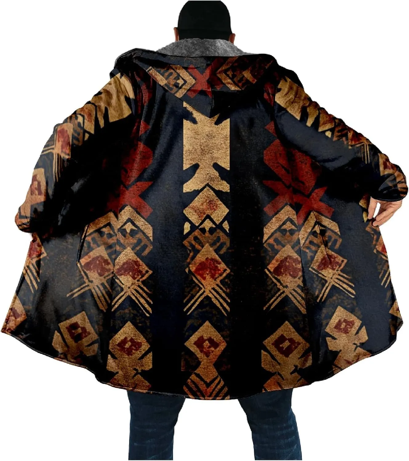 Mens Cardigan Sweater Vintage Western Aztec Print Graphic Hoodies Full Zip Sherpa Fleece Jackets Long Sleeve Coats